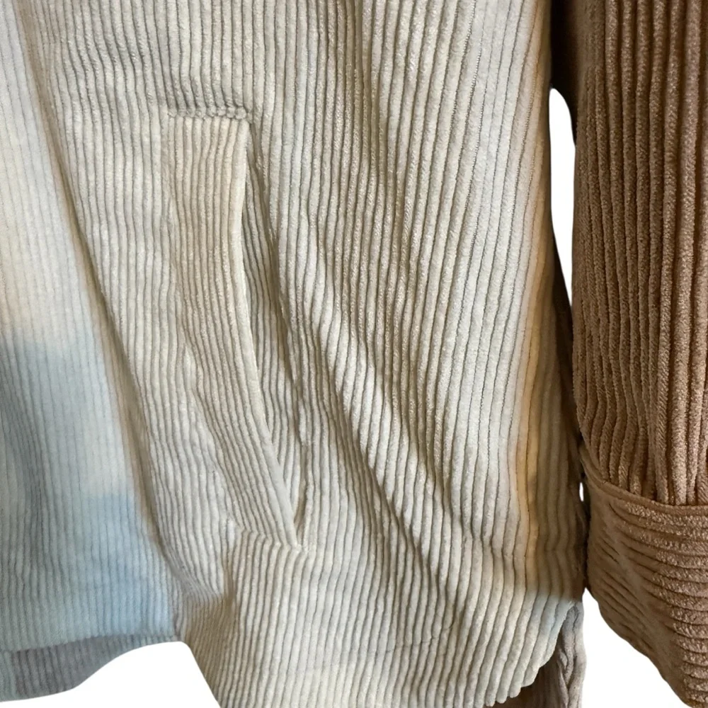 Stoosh Neutral Colorblock Corduroy Shacket Jacket Shirt Women’s Size Medium - Picture 4 of 12